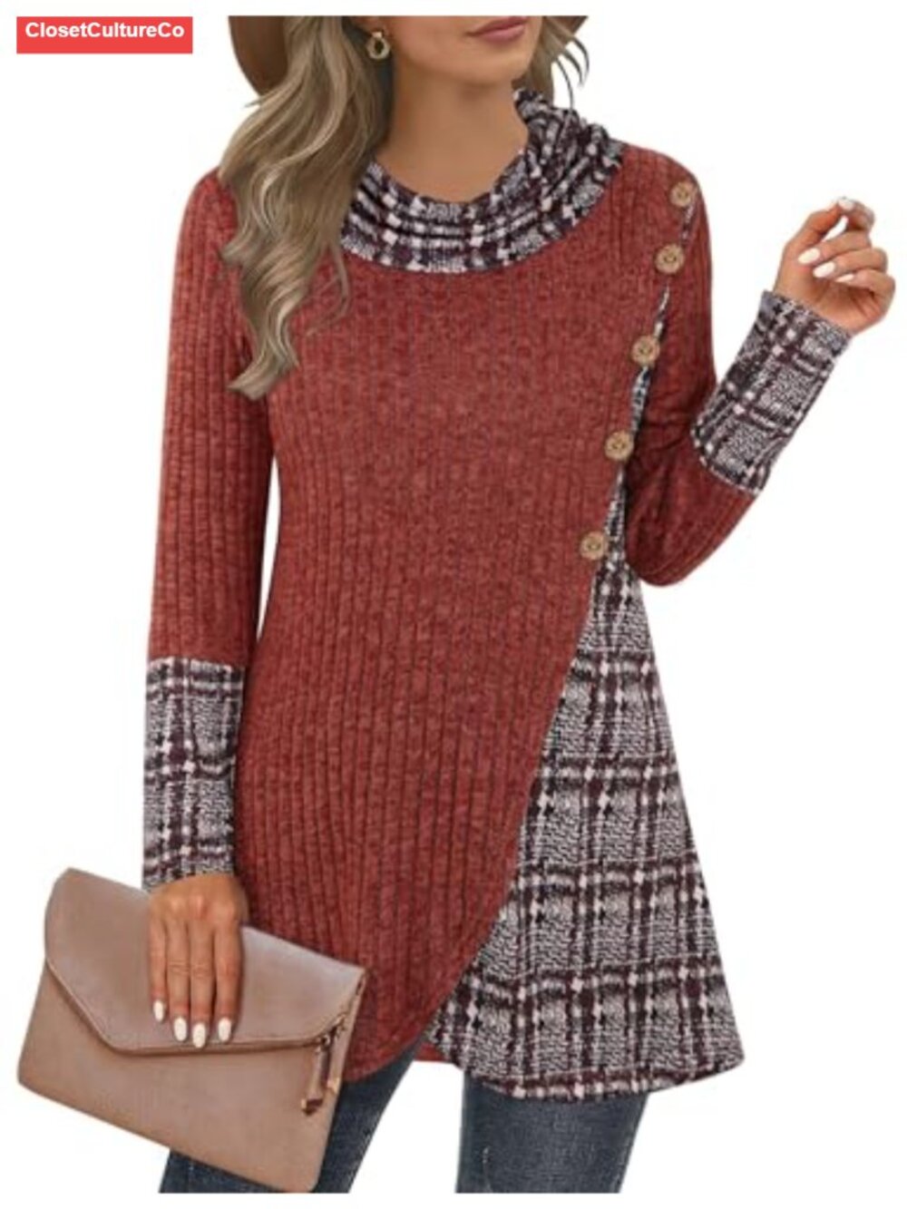 Womens Cowl Neck Pullover Sweater Lightweight Long Sleeve Tunic Asymmetric Hem